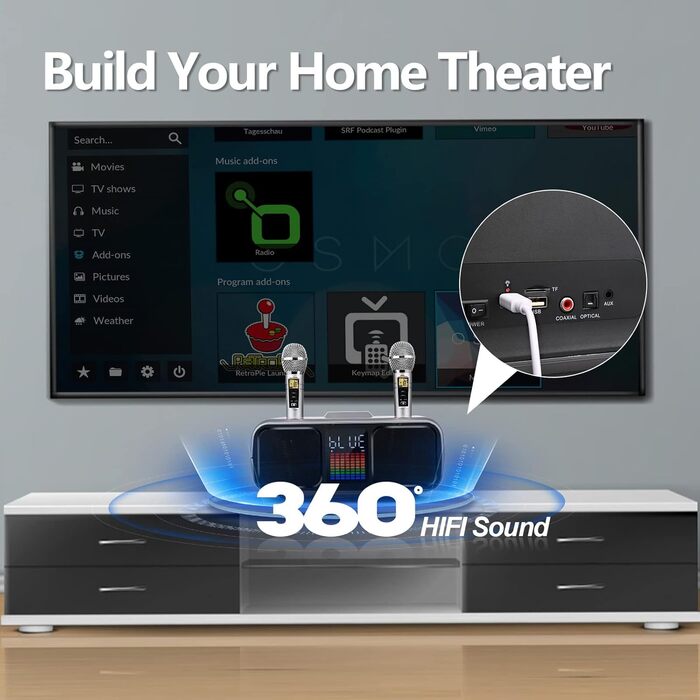 Караоке Машина з 2 Бездротовими Мікрофонами, Bluetooth Колонка з Сенсорним Екраном, LED-підсвічуванням та Підставкою для Телефону, Караоке Колонка для Дітей з USB/TF/AUX (Срібна)