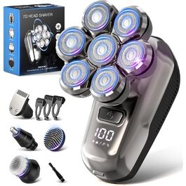 Електрична бритва для гоління голови Glatzen Herren 7D, водонепроникна IPX7, з тримером для бороди та носа, LED-дисплей