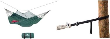 AMAZONAS Ultra-Light Hammock Mosquito Traveller 450 g 220cm x 140cm Packed size 22.5 x 9cm up to 150kg (Green, Bundle with T-Strap Hanging Set)