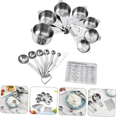 Stainless Steel Measuring Cup and Spoon Set with 7 Cups and 7 Spoons for Cooking and Baking
