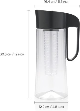 Healthy Kitchen Carafe with Fruit Infuser 2L – Water Carafe with Lid and Infuser, Infused Water Pitcher made of Tritan, 100% BPA-free – dishwasher safe (black)