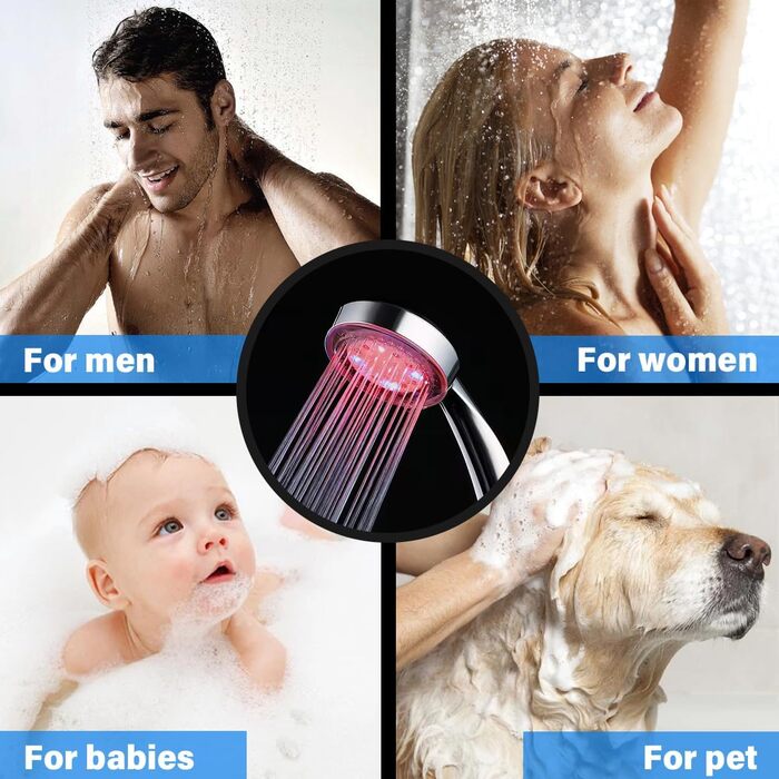 JINYOMFLY LED Shower Head with Lights, Shower Head with LED Lighting, 15CM Shower Head Color Changing, 3 Shower Modes Shower Light, Shower Head Light with Liquid Silicone Nozzle (Round)