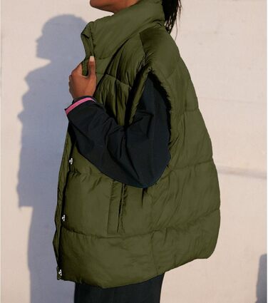 Жіноча велика пухова жилетка Songing з коміром-стійкою, блискавкою на всю довжину, без рукавів, степлена, тепла куртка (L, військовий зелений)