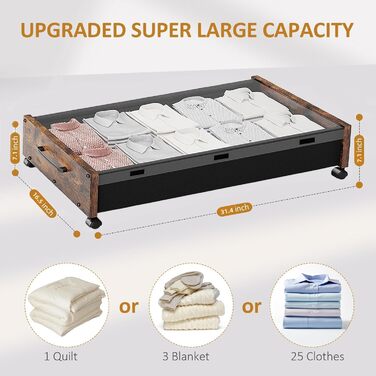 Підліжкова комода на колесах з дерева, знімний верх, великі металеві контейнери для зберігання взуття, ковдр, одягу, спальня, гуртожиток (Вінтаж-коричневий, 2 шт.)