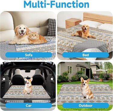 Двостороння водонепроникна ковдра для собак, чохол на ліжко для собак у стилі бохо, ковдра для домашніх тварин, захист дивану/крісла для цуценят, котів, дітей, пральна машина, зворотна сторона (Бежевий медальйон, 178 x 76 см)