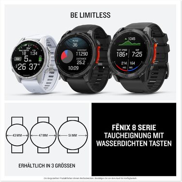 Garmin fēnix 8 43mm: Мультиспортивний смартгодинник з AMOLED-дисплеєм, до 10 днів роботи, 80+ спортивних функцій, топографічні карти, EKG, телефон, музика, ліхтарик