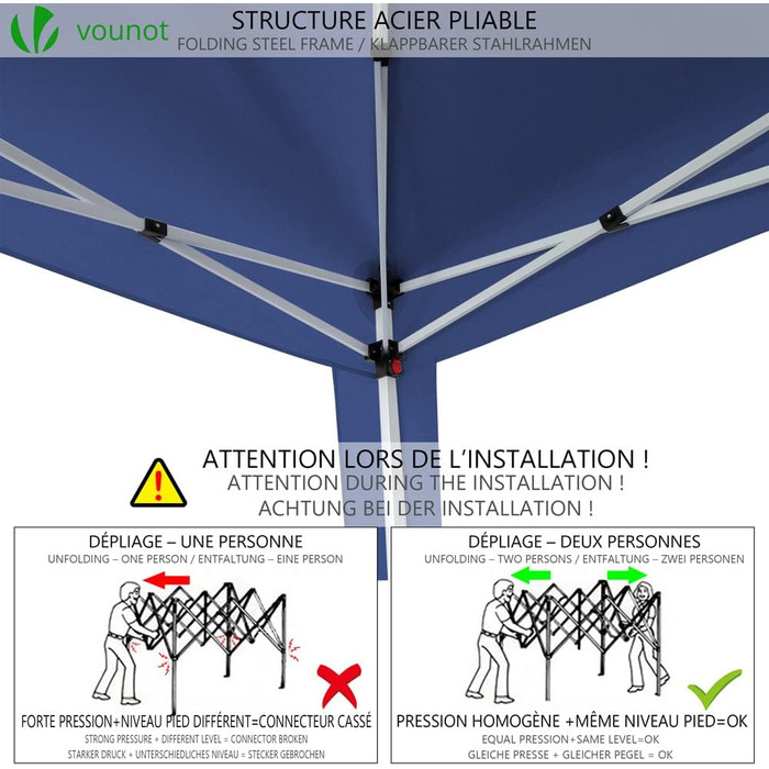 VOUNOT® Foldable Gazebo 3x3m, with 4 Sandbags, Pop-Up Gazebo, UV Protection 50+, (Blue)