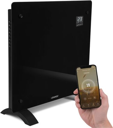 Електрична конвекторна теплова гармата VONROC - 1000W, чорна, для опалення до 12м², ручне/App керування, настінний/підлоговий монтаж