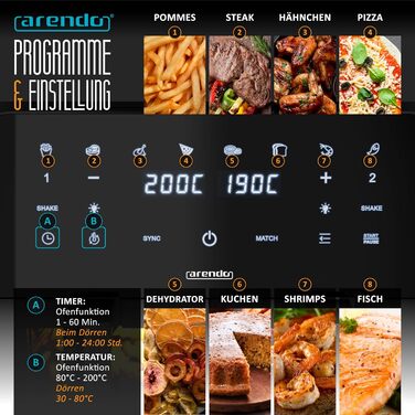 Фритюрниця Arendo Dual Zone 9L з 2 камерами - Airfryer з сенсорним екраном та 3D циркуляцією повітря