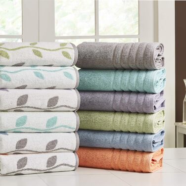 Amrapur Overseas Towel Set, 6-Piece, Dyed, Bio-Leaf Pattern, Jacquard/Solid, Ultra-Soft, 500 g/m², 100% Combed Cotton, Blue