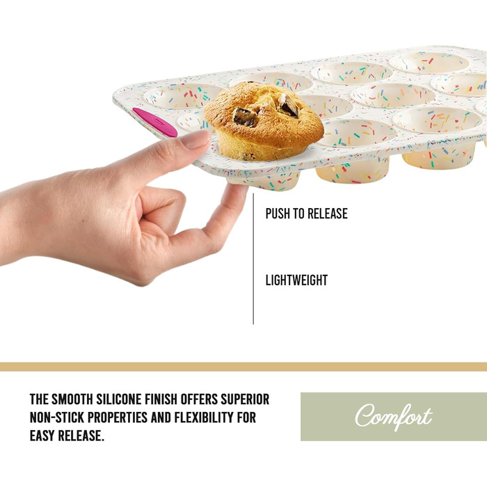 Trudeau Muffin Mold made of structured silicone, for 12 muffins, confetti/fuchsia