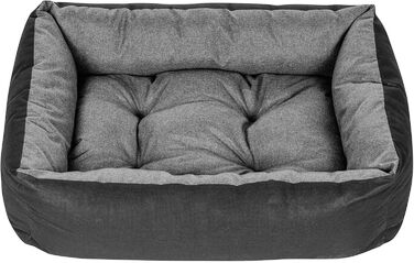 Лежанка для собак SuperKissen24: корзина, диван, лежанка для собак великих, середніх та маленьких порід. Легко миється, розмір M, чорний та сірий колір, льон, 70x55 см (1 шт.)
