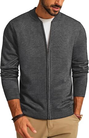 Кардиган чоловічий PJ PAUL JONES з рельєфним в'язанням, на блискавці, зі стійким коміром, зимовий, сірий (L)