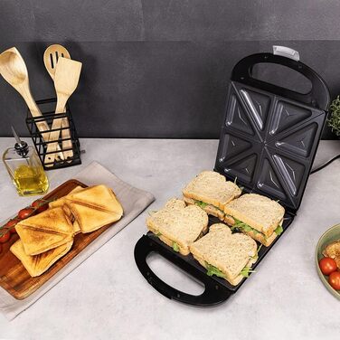 Сендвічниця Cecotec Rock'nToast Family Waffle: 1500W, 4 вафлі, антипригарне покриття, 180° поворот, швидкий нагрів, нержавіюча сталь, індикатор температури, рівномірне підсмажування, для сендвічів та вафель