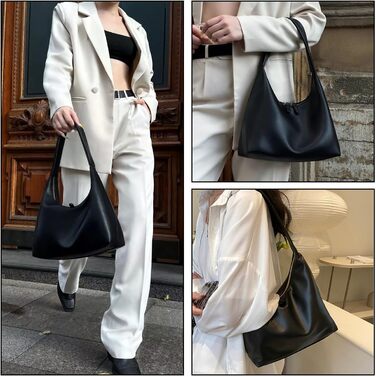 Сумка жіноча Hobo Bag з м'якої PU шкіри чорного кольору, велика сумка-тоут на плече для офісу та подорожей, вінтажний стиль