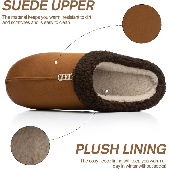 Чоловічі халапи з замші з меморі-піною, для дому та вулиці, теплі зимові халапи з антиковзкою підошвою, подарунок для чоловіка, тата (Колір: коричневий, розмір: 47/48 EU)