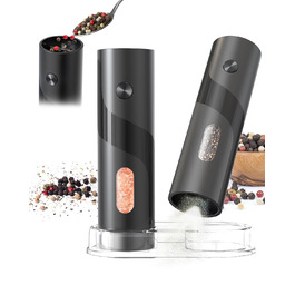 Електричні соляні та перечні млини, верхнє завантаження, 5-рівневе регулювання помелу, об'єм 120мл, набір 2 шт. з підсвічуванням LED