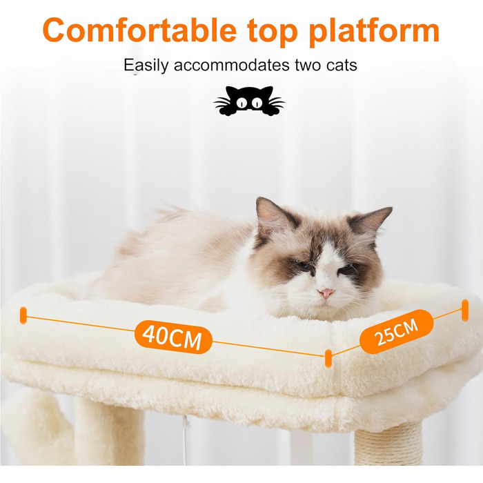 Котячий будиночок Heybly Kratzbaum: 100 см, з платформою, печерею, 2 гамаками та іграшками. Активний котячий будиночок, HCT006SG (Бежевий)