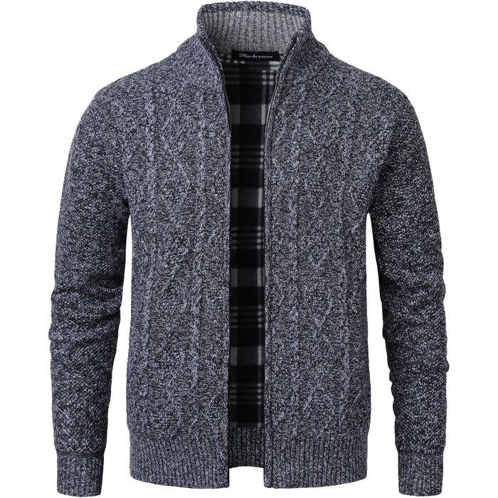 Чоловіча в'язана кофта-кардиган з коміром-стійкою та скандинавським візерунком. Тепла флісова куртка для чоловіків, XXL, темно-сірий