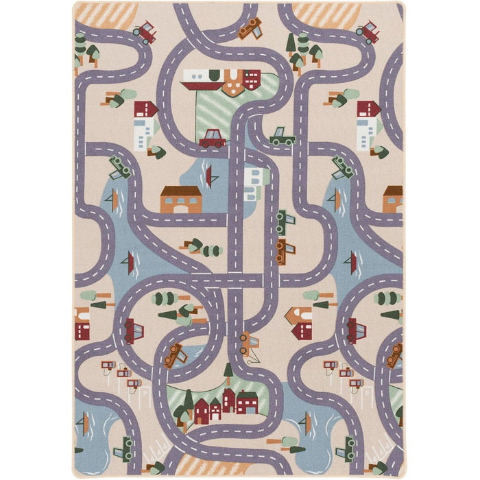 Дитячий килим Snapstyle Fun Town Бежевий, 80x160 см, прямокутний - килимок для дитячої кімнати, міцний та легкий у догляді