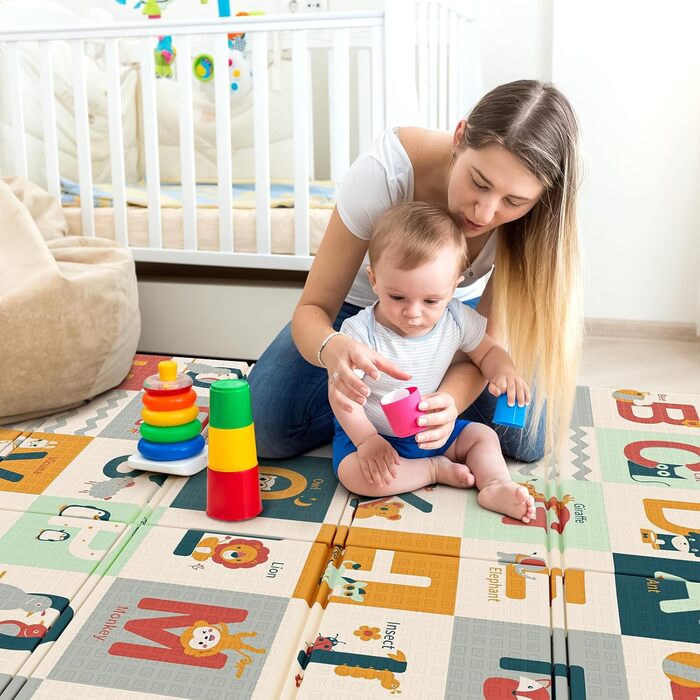 Дитячий килимок для повзання Dripex 150x180x1.5 см, двосторонній, водонепроникний, BPA-free, портативний, для малюків з народження