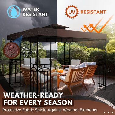 20.3 x 20.3 cm Gazebo Replacement Canopy Cover, Waterproof Cover for Outdoor Gazebo, Double-Tiered, UV30, Awning Cover, Garden, Terrace, Courtyard Tent (brown)