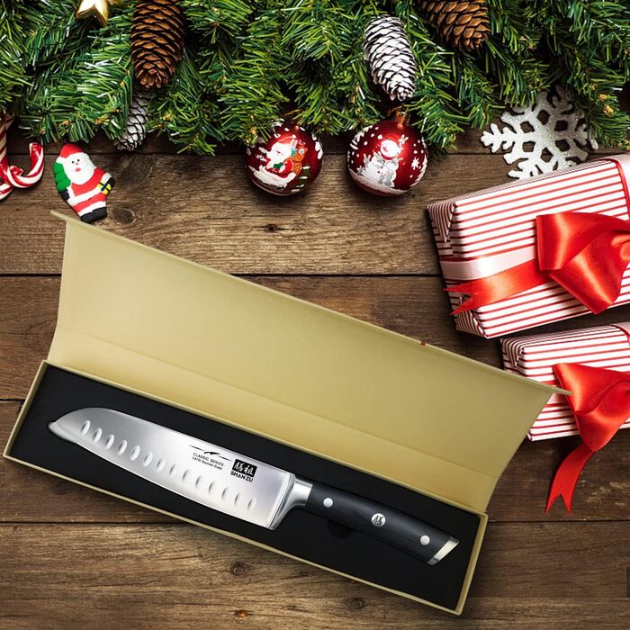 Кухонний ніж Santoku SHAN ZU 18 см з німецької нержавіючої сталі, надгостре лезо, ергономічна ручка, подарункова упаковка