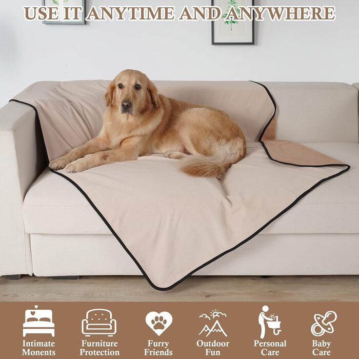 Водонепроникний коврик для собак PETTOM 152x127см, м'який коврик для великих і маленьких собак, захисний коврик для дивану, ліжка, автокрісла, меблів - 30°C, (L, Коричневий верблюд)