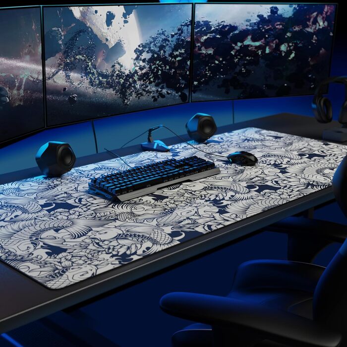 Килимок для миші Titanwolf XXXL 1200x600mm - великий ігровий килимок з мотивом Koi для миші та клавіатури Logitech