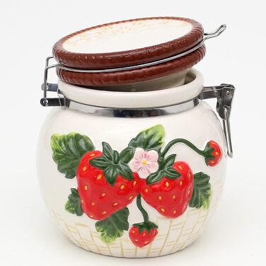 Aromadose/Cookie Jar/Storage Box with Strawberry Relief, size approx. 12.5 x 11.5 x 12.5 cm