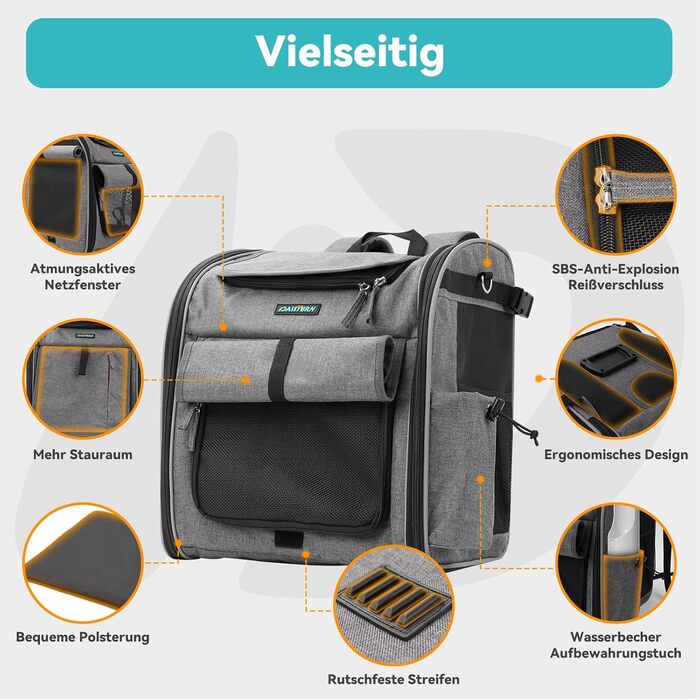 Корзина для собак на велосипед до 10 кг, складана, дихаюча, 4-в-1 (рюкзак, сумка на плече, автокрісло), з міцним L-подібним кріпленням Φ55mm, зручна подушка, світловідбиваючі смуги