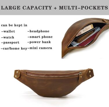 Чоловіча/жіноча поясна сумка з натуральної шкіри Vintage, чорна/світло-коричнева (1033)