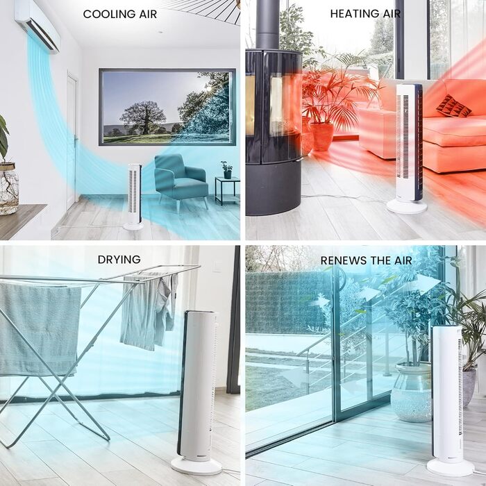 Турбо вентилятор Woozoo TWF-C82T - білий: потужний, портативний, з радіусом дії 10м, осциляція, нахил, пульт, таймер, для вітальні