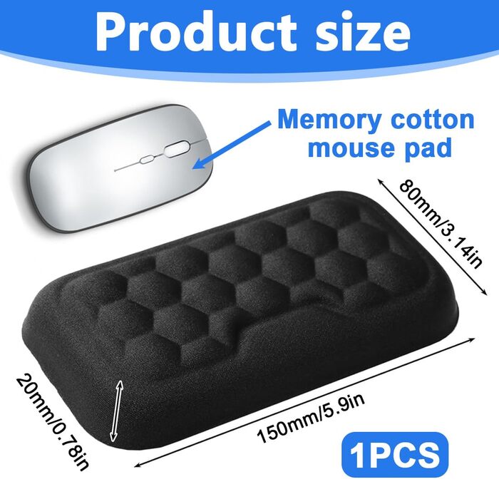 Підставка для зап'ястя QEQAR ергономічна, з memory foam, для офісу, чорна | Зменшує навантаження на руку та лікоть