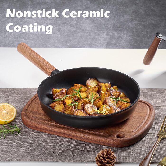 Набір посуду JEETEE 17 предметів з антипригарним покриттям Ceramic, набір каструль та сковорідок з знімними ручками, для всіх типів плит, сумісний з духовкою