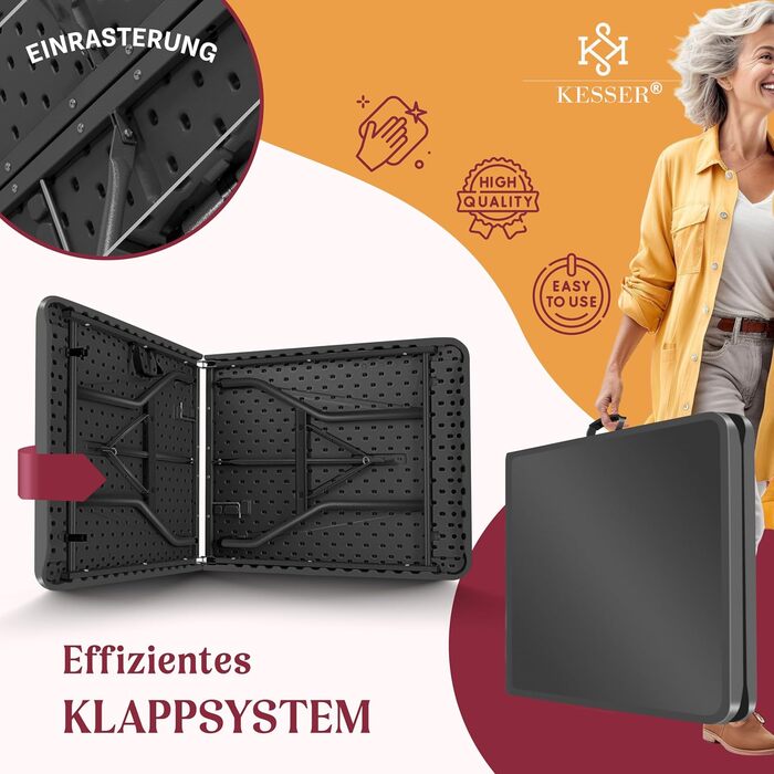 Стол KESSER® буфет розкладний пластиковий 183x76 см. Розкладний стіл для кемпінгу, вечірки, саду, тераси та балкону на 6 осіб. У комплекті чохол та ручка для перенесення, колір антрацит/чорний