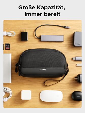UGREEN Cable Bag Tech EDC Pouch, Cable Organizer Bag, Travel Essentials Cable Bag Organizer, Waterproof, Internal Zippered Layers, FOR Power Bank, Charger, Adapter, Cables, HDD