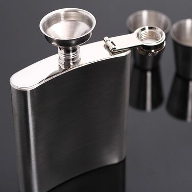 Фляга з воронкою та 4 маленькими чашками Zixrmor 1X304, 8oz (227 мл), з нержавіючої сталі, срібна