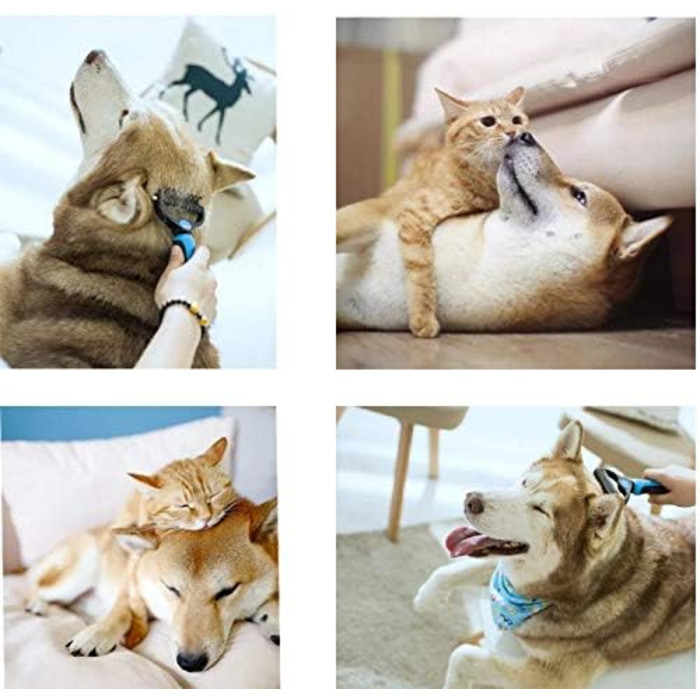 Щітка для вичісування підшерстка собак та котів з середньою та довгою шерстю - проти ковтунів та підшерстка, блакитна