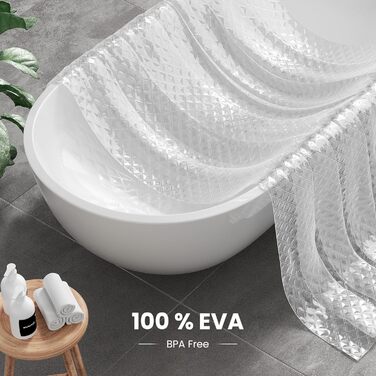 Шторка для душу Ecooe 3D ромби, прозора, 180x200 см, EVA-матеріал, водонепроникна, антигрибкова, з 12 кільцями