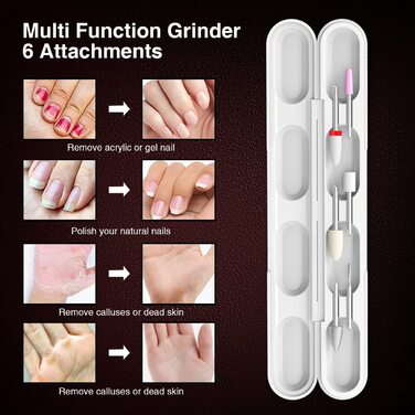 Електрична машинка для манікюру та педикюру TOUCHBeauty AG-1738: професійна бездротова фрезерна машинка з 6 насадками, USB-зарядка, регульована швидкість