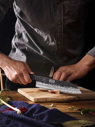 Японський ніж Kiritsuke HOSHANHO 23 см, професійний кухонний ніж з 9 шарів вуглецевої сталі, ніж шеф-кухаря, універсальний ніж з подарунковою коробкою (18 см ніж Сантоку)