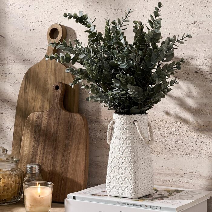 Керамічна ваза, блакитно-коричневий дизайн, ваза в скандинавському стилі для декору, сучасна ваза для вітальні, спальні, кухні, передпокою, ванної кімнати (Білий - 17,8 см)