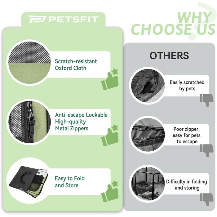 PETSFIT Розкладний вольєр для цуценят та дрібних тварин, вольєр для собак, котів, сірий/зелений, 92x84x53 см