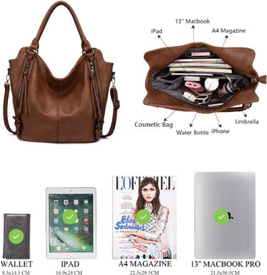 Комплект жіночих сумок Realer: велика шопер-сумка та сумка-месенджер зі шкіри, коричневий L, коричневий