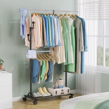 Кледірстанцер FAVOOOSTY на колесах, мобільний, металевий, регульований, чорно-білий, 89.50×39.00×161.20 см