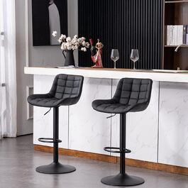 YOUTASTE Adjustable Bar Stools - Modern Design, Padded, Swivel, Faux Leather - Set of 2 (Black)