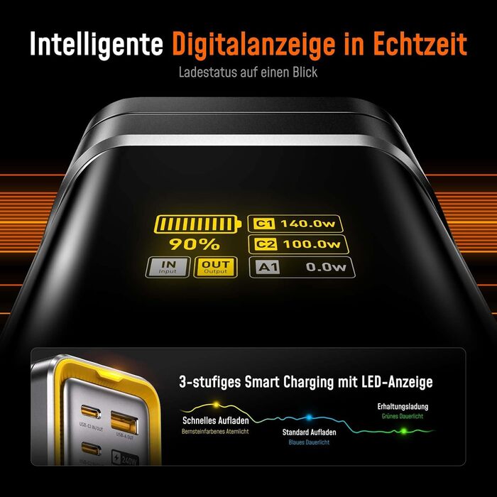 Power Bank AOHI 240W для ноутбуків 27600mAh (99.3Wh) з підтримкою PD 3.1. Ідеально для MacBook Pro, iPad Pro, iPhone, Galaxy, Steam Deck. Сірий колір.