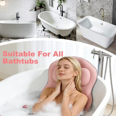 Подушка для ванни Ganz Körper Rosa: м'яка підставка для тіла з підтримкою голови, шиї, спини та ніг. Нековзна підстилка для ванни з присосками та гачками.