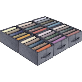 BIGLUFU 6-Piece Closet Organizer Fabric Folding Storage Box Set with 7 Compartments Drawer Organization System Storage for Clothes, T-shirts, Pants, Underwear, Jeans (5 compartments)